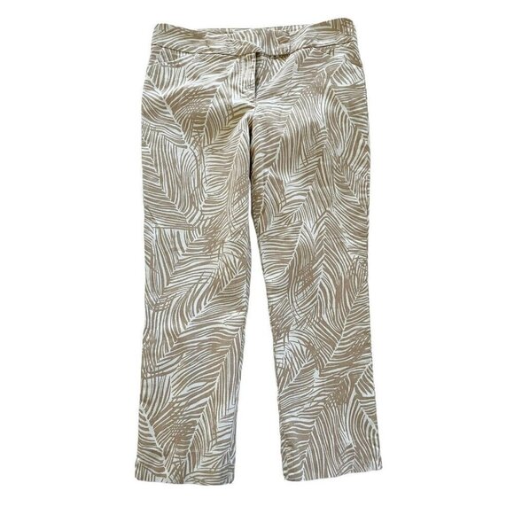 Talbots Modern Fit Crop Pants Women's Size 6 Ivory Tan Palm Print Tropical - Picture 2 of 8